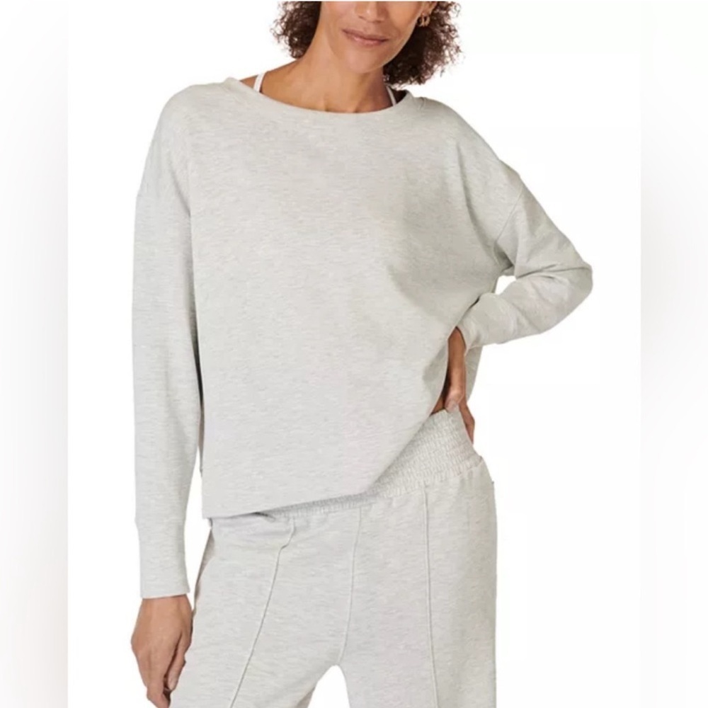Sweaty Betty Sand Wash Gray Space Dye Crew Neck Side Tie Sweatshirt